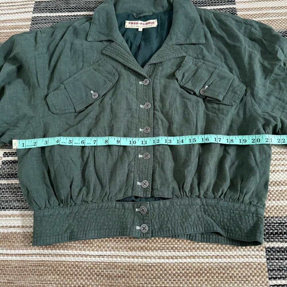 Free People Women's Billy Saddle Jacket Relaxed Cropped Linen Blend Green Small - Picture 14 of 15